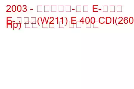 2003 - 메르세데스-벤츠 E-클래스
E-클래스(W211) E 400 CDI(260 Hp) 연료 소비 및 기술 사양