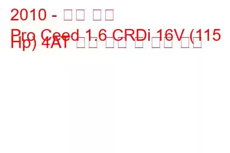 2010 - 기아 씨드
Pro Ceed 1.6 CRDi 16V (115 Hp) 4AT 연료 소비 및 기술 사양
