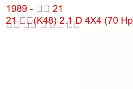 1989 - 르노 21
21 콤비(K48) 2.1 D 4X4 (70 Hp) 연료 소비 및 기술 사양