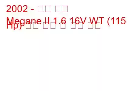 2002 - 르노 메간
Megane II 1.6 16V WT (115 Hp) 연료 소비 및 기술 사양