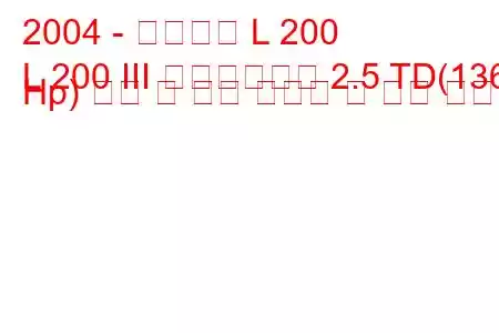 2004 - 미쓰비시 L 200
L 200 III 페이스리프트 2.5 TD(136 Hp) 더블 캡 연료 소비량 및 기술 사양