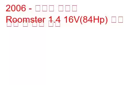 2006 - 스코다 룸스터
Roomster 1.4 16V(84Hp) 연료 소비 및 기술 사양