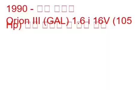 1990 - 포드 오리온
Orion III (GAL) 1.6 i 16V (105 Hp) 연료 소비량 및 기술 사양