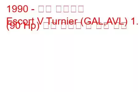 1990 - 포드 에스코트
Escort V Turnier (GAL,AVL) 1.6 (90 Hp) 연료 소비량 및 기술 사양