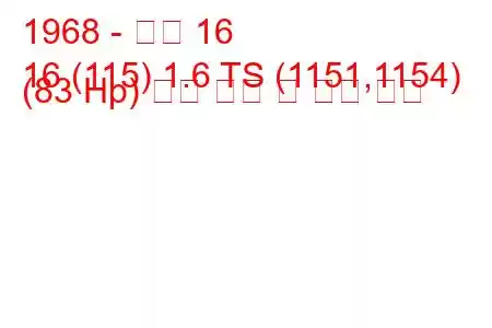 1968 - 르노 16
16 (115) 1.6 TS (1151,1154) (83 Hp) 연료 소비 및 기술 사양