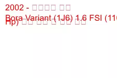 2002 - 폭스바겐 보라
Bora Variant (1J6) 1.6 FSI (110 Hp) 연료 소비 및 기술 사양