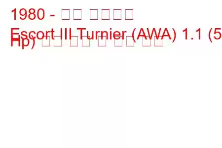 1980 - 포드 에스코트
Escort III Turnier (AWA) 1.1 (54 Hp) 연료 소비 및 기술 사양