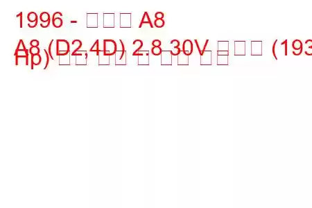 1996 - 아우디 A8
A8 (D2,4D) 2.8 30V 콰트로 (193 Hp) 연료 소비 및 기술 사양