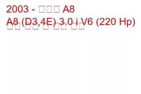 2003 - 아우디 A8
A8 (D3,4E) 3.0 i V6 (220 Hp) 연료 소비 및 기술 사양