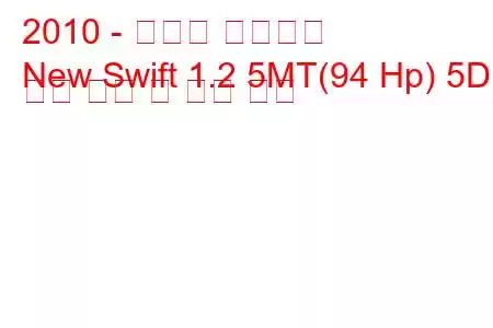 2010 - 스즈키 스위프트
New Swift 1.2 5MT(94 Hp) 5D 연료 소비 및 기술 사양