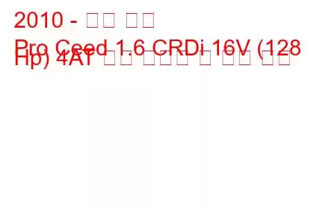 2010 - 기아 씨드
Pro Ceed 1.6 CRDi 16V (128 Hp) 4AT 연료 소비량 및 기술 사양