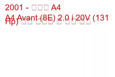 2001 - 아우디 A4
A4 Avant (8E) 2.0 i 20V (131 Hp) 연료 소비량 및 기술 사양