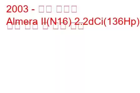 2003 - 닛산 알메라
Almera II(N16) 2.2dCi(136Hp) 연료 소비 및 기술 사양