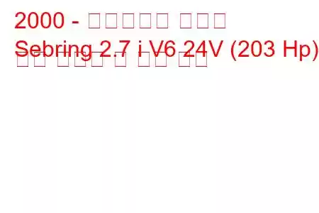 2000 - 크라이슬러 세브링
Sebring 2.7 i V6 24V (203 Hp) 연료 소비량 및 기술 사양