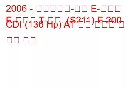 2006 - 메르세데스-벤츠 E-클래스
E-클래스 T-모드. (S211) E 200 CDI (136 Hp) AT 연료 소비량 및 기술 사양