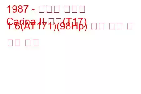 1987 - 토요타 카리나
Carina II 해치(T17) 1.6(AT171)(98Hp) 연료 소비 및 기술 사양