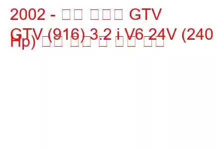 2002 - 알파 로메오 GTV
GTV (916) 3.2 i V6 24V (240 Hp) 연료 소비 및 기술 사양