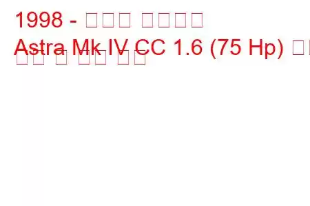 1998 - 복스홀 아스트라
Astra Mk IV CC 1.6 (75 Hp) 연료 소비 및 기술 사양