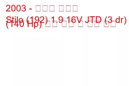 2003 - 피아트 스틸로
Stilo (192) 1.9 16V JTD (3 dr) (140 Hp) 연료 소비 및 기술 사양