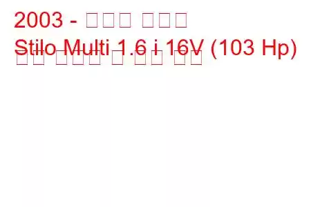 2003 - 피아트 스틸로
Stilo Multi 1.6 i 16V (103 Hp) 연료 소비량 및 기술 사양