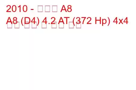 2010 - 아우디 A8
A8 (D4) 4.2 AT (372 Hp) 4x4 연료 소비 및 기술 사양