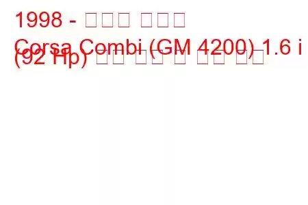 1998 - 쉐보레 코르사
Corsa Combi (GM 4200) 1.6 i (92 Hp) 연료 소비 및 기술 사양