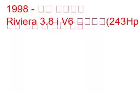 1998 - 뷰익 리비에라
Riviera 3.8 i V6 슈퍼차저(243Hp) 연료 소비 및 기술 사양