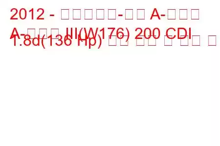 2012 - 메르세데스-벤츠 A-클래스
A-클래스 III(W176) 200 CDI 1.8d(136 Hp) 연료 소비 및 기술 사양