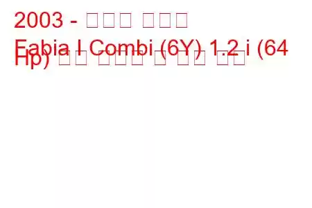 2003 - 스코다 파비아
Fabia I Combi (6Y) 1.2 i (64 Hp) 연료 소비량 및 기술 사양
