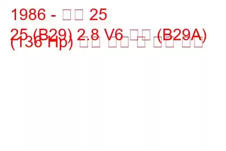 1986 - 르노 25
25 (B29) 2.8 V6 분사 (B29A) (136 Hp) 연료 소비 및 기술 사양