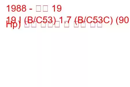 1988 - 르노 19
19 I (B/C53) 1.7 (B/C53C) (90 Hp) 연료 소비량 및 기술 사양