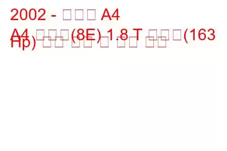 2002 - 아우디 A4
A4 아방트(8E) 1.8 T 콰트로(163 Hp) 연료 소비 및 기술 사양