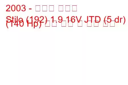 2003 - 피아트 스틸로
Stilo (192) 1.9 16V JTD (5 dr) (140 Hp) 연료 소비 및 기술 사양