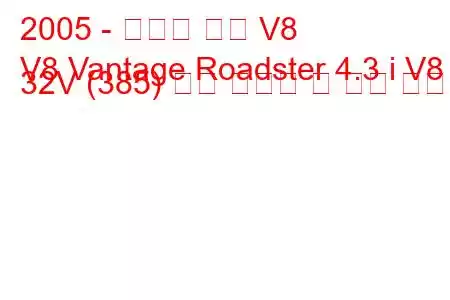 2005 - 애스턴 마틴 V8
V8 Vantage Roadster 4.3 i V8 32V (385) 연료 소비량 및 기술 사양